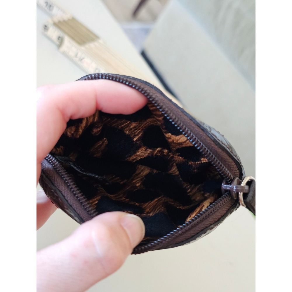 Brighton Brown Pebbled Leather Heart Coin Purse Croc Embossed Trim Leopard Liner - Picture 3 of 6